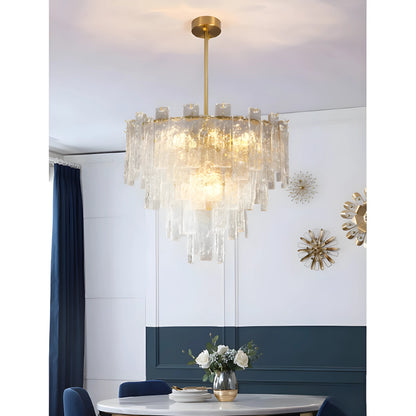 Torhout | Rectangle/Round Frosted Glass Hanging Chandelier for Living Room, Dia31.5", Warm Light / Non-DimmableBy Miron Demid LLC