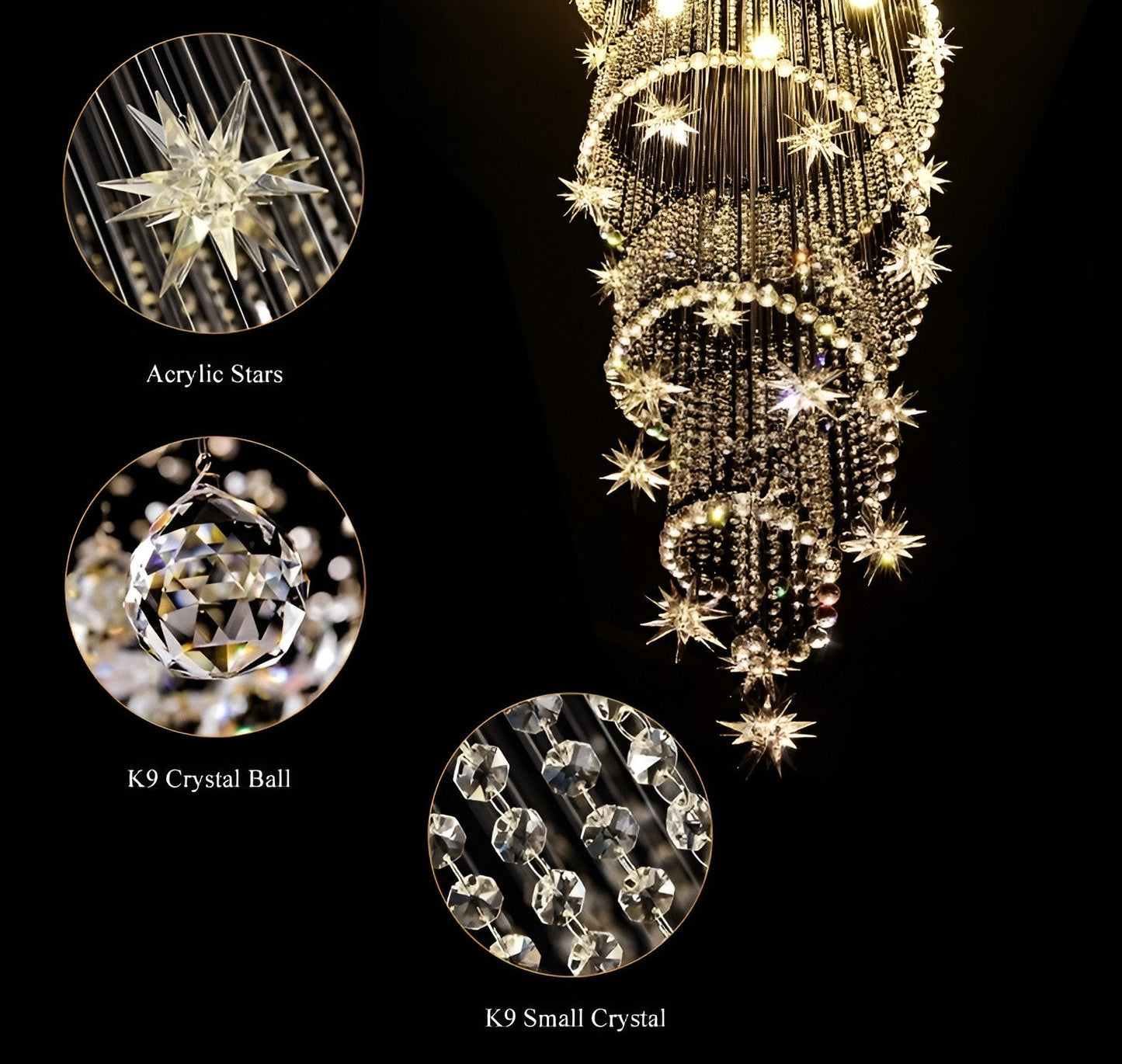 Revest-les-Roches | Meteor Star Crystal Spiral Ceiling Chandelier, 31.5"By Miron Demid LLC