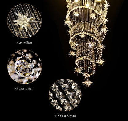 Revest-les-Roches | Meteor Star Crystal Spiral Ceiling Chandelier, 31.5"By Miron Demid LLC
