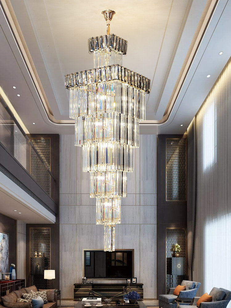 Beuil | High-end Villa Staircase Square Crystal Chandelier, Smoke Gray, H55.1"By Miron Demid LLC