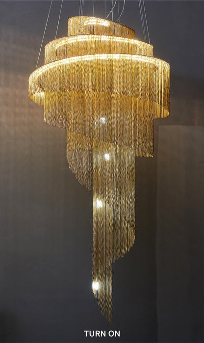 Toudon | Outstanding Silver/Gold Long Chain Chandelier , Gold, Dia23.6By Miron Demid LLC