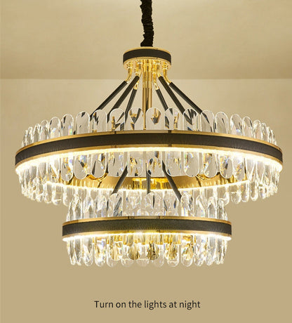 Caerano di San Marco | Postmodern Round Crystal Leather LED Chandelier, Dia31.4xh25.6", Cool LightBy Miron Demid LLC