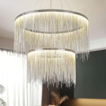 Zagarolo | Luxury Postmodern Round Silver Chandelier for Bedroom, Doubleround31.5"By Miron Demid LLC