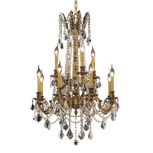French Gold Twelve-Light 24-Inch Chandelier with Royal Cut Clear Crystal