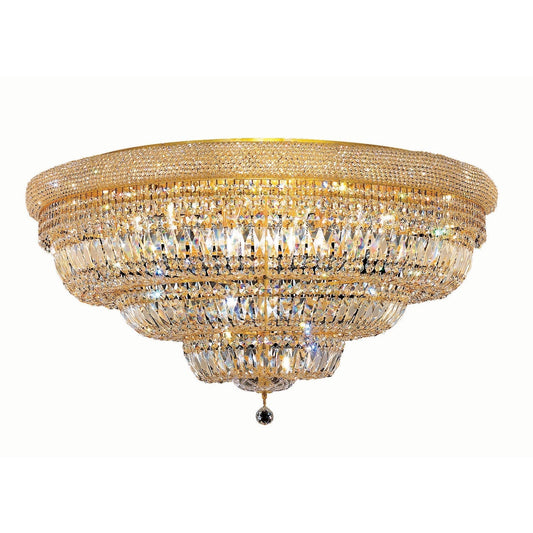Primo Gold Thirty-Light 42-Inch Flush Mount with Royal Cut Clear Crystal and Crystal Drop
