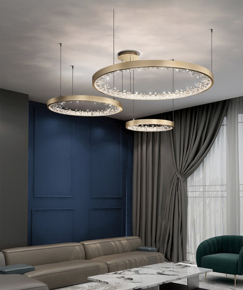 Zeddiani | Gold Rings Led Crystal Chandelier for Bedroom, 3 Rings 7 BasesBy Miron Demid LLC