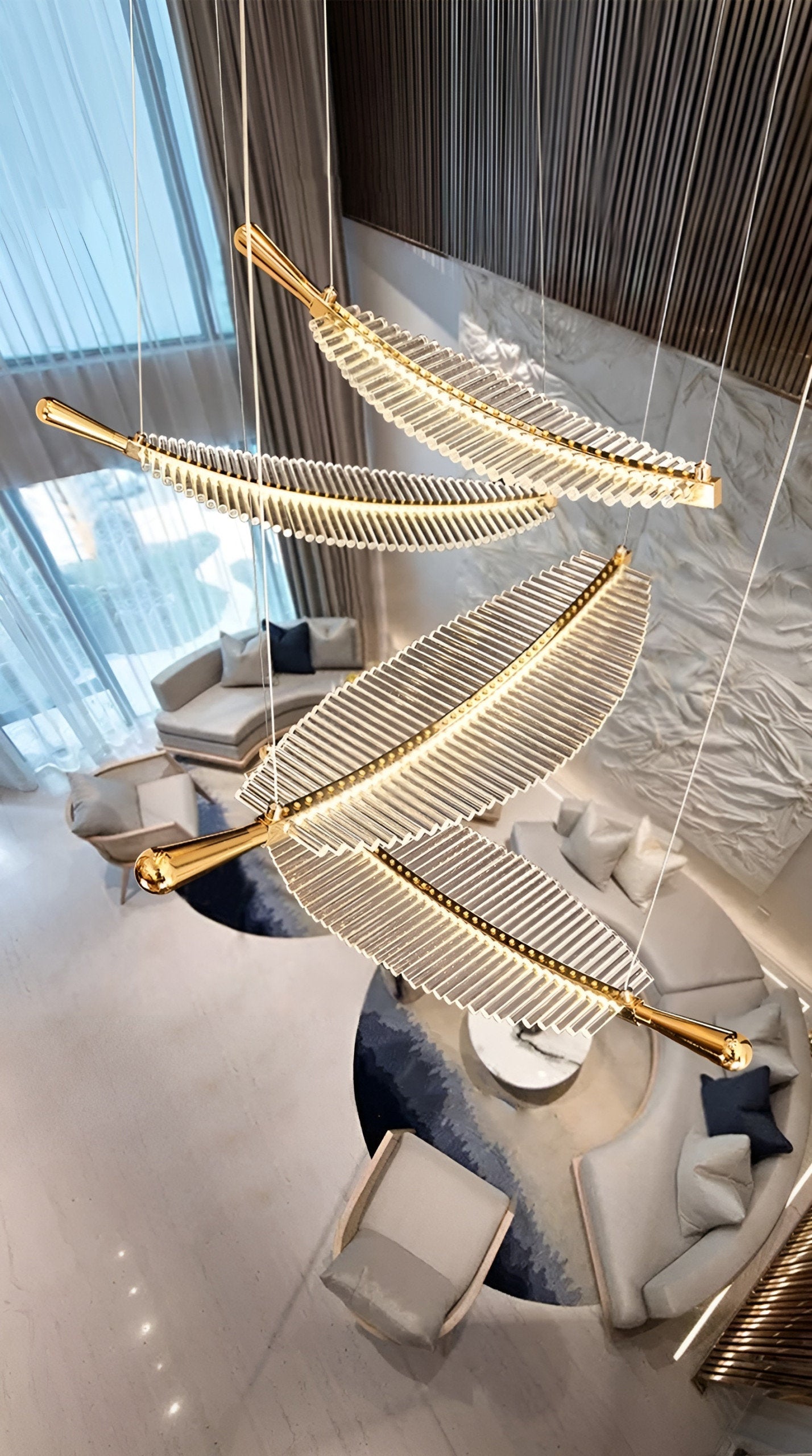 Cagnes-sur-Mer | Crystal Gold Leaves Pendant Chandelier, 6 LeavesBy Miron Demid LLC