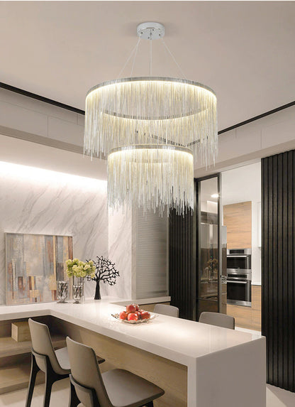 Zagarolo | Luxury Postmodern Round Silver Chandelier for Bedroom, Doubleround31.5"By Miron Demid LLC