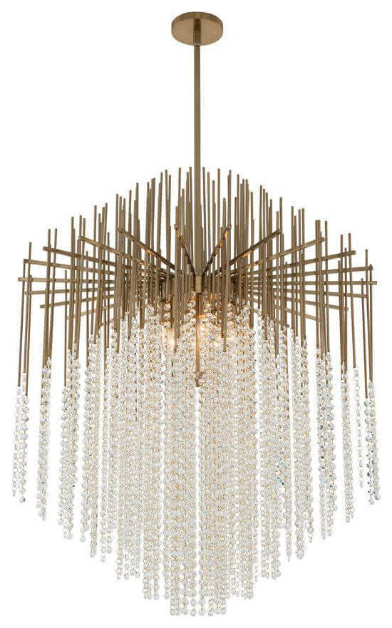 Allegri Estrella 8 Light 32" Pendant, Brushed Champagne GoldBy Allegri Crystal by Kalco Lighting