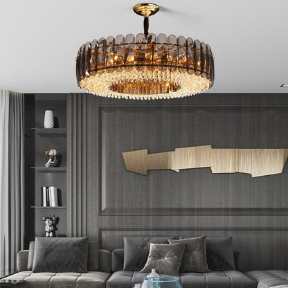 Introdacqua | Round Luxury Golden Crystal LED Chandelier for Living Room, Smoky Gray, Dia23.6xh7.8+39.4", Warm LightBy Miron Demid LLC