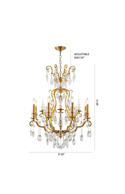 9-Light Antique Brass Chandelier With Clear Hanging CrystalsBy Design Living