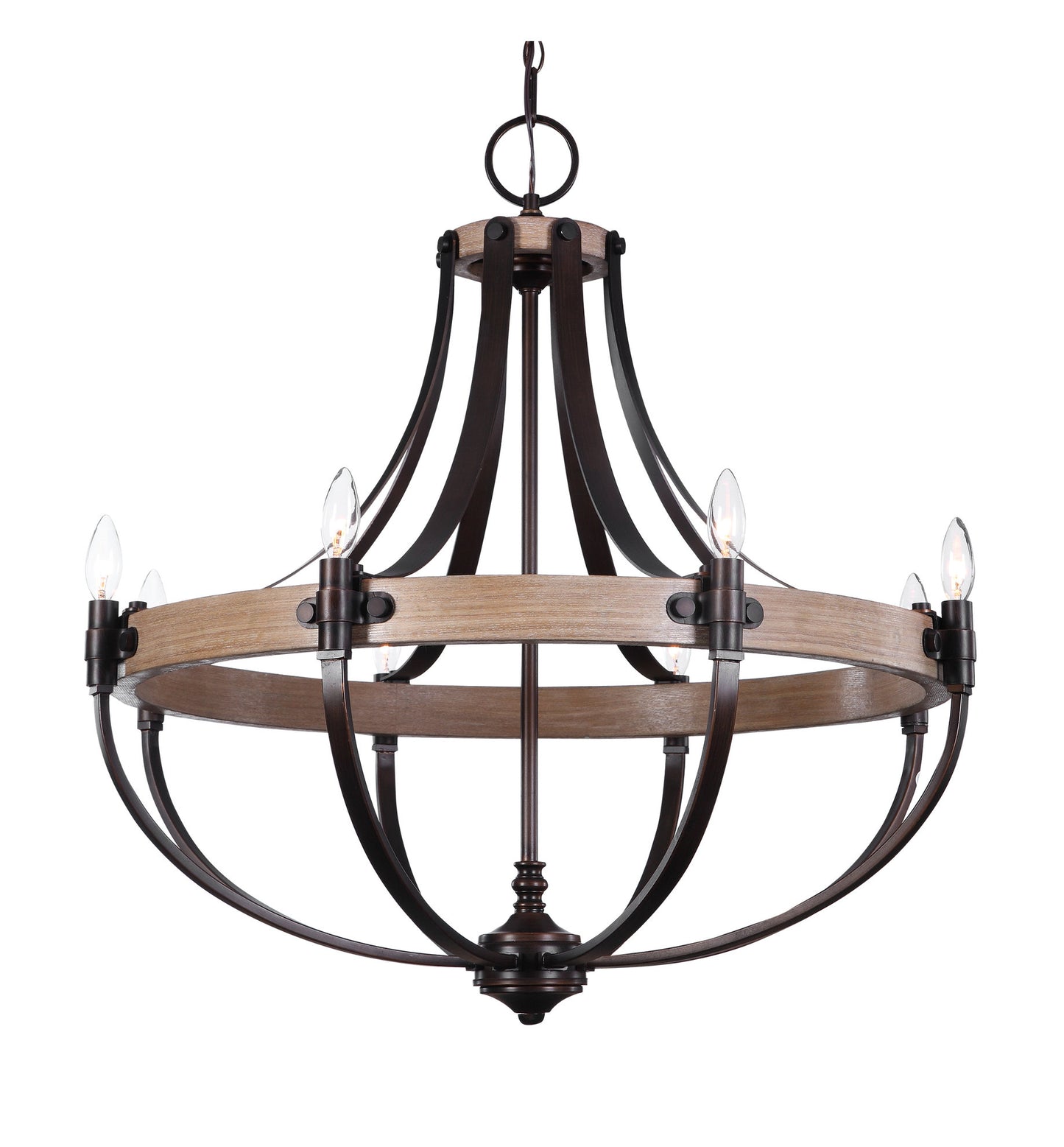 Large French Empire Style 8 Light Chandelier, Oak Wood Bronze Basket ShapeBy My Swanky Home
