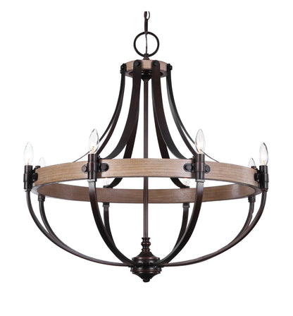 Large French Empire Style 8 Light Chandelier, Oak Wood Bronze Basket ShapeBy My Swanky Home