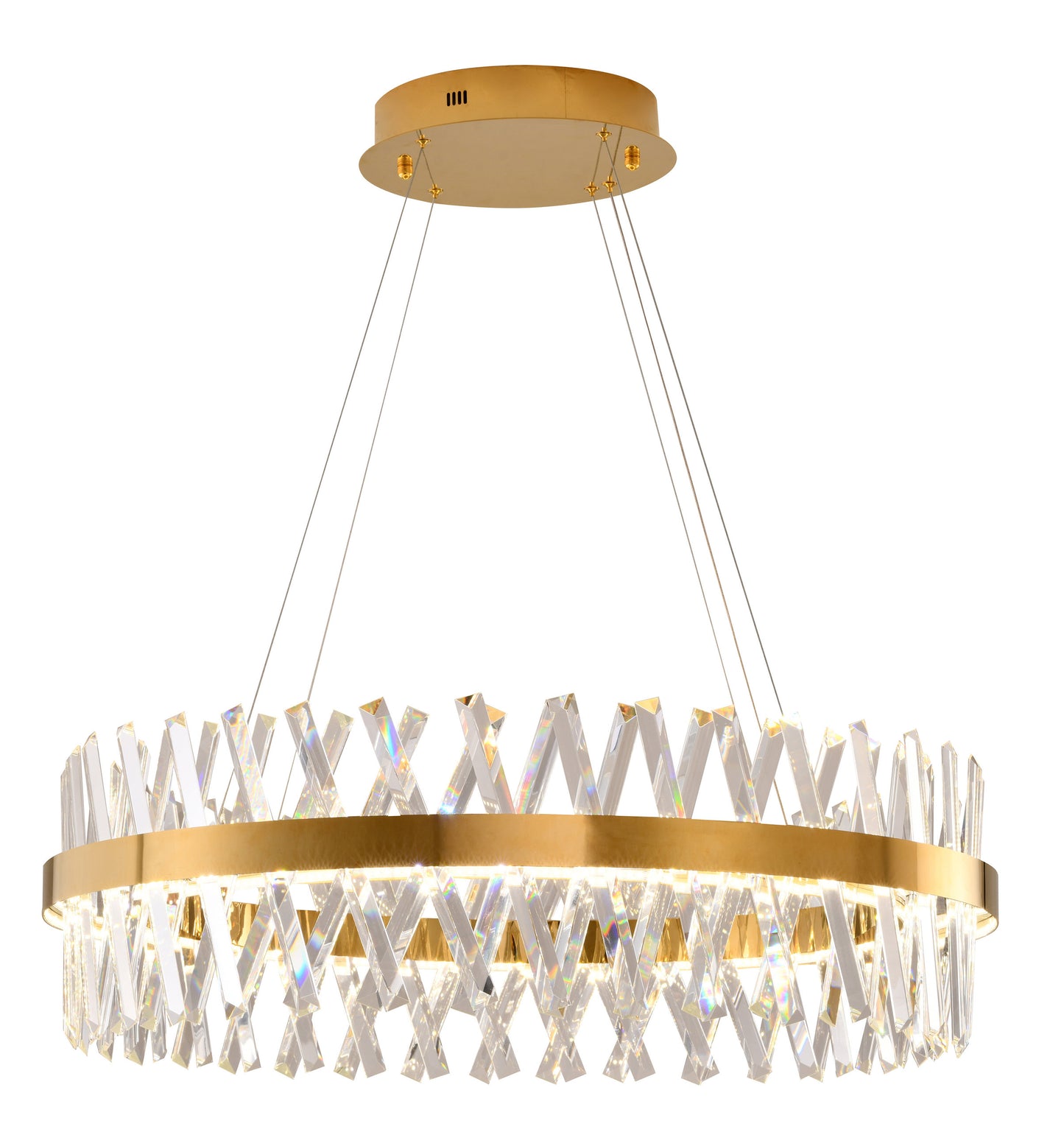 32" Dimmable Gold LED Chandelier With Clear CrystalsBy Design Living