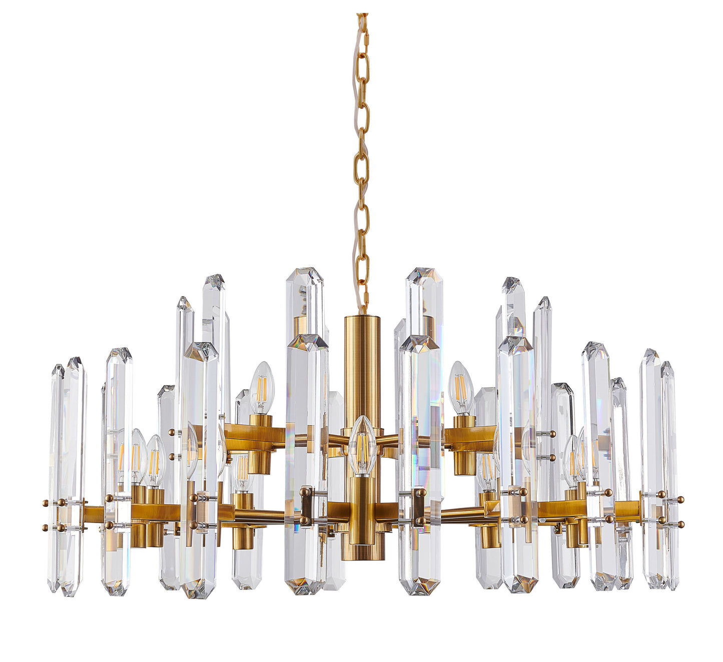 Two Tier Gold Metal Chandelier With Clear Crystal PlaquesBy Design Living