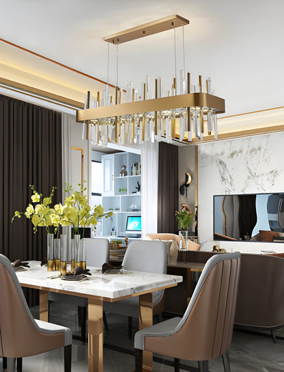 Gold And Black Rectangle Crystal Kitchen Chandelier, Brushed Gold, 43.3", Cool LightBy Miron Demid LLC