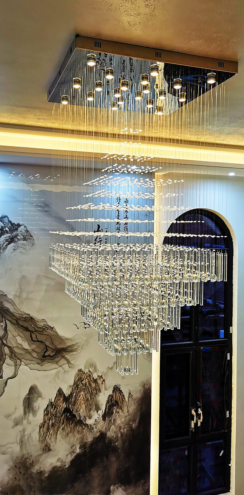 Tourrette-Levens | Modern Crystal LED Ceiling Chandelier with Square Base, 13 Lights, Warm LightBy Miron Demid LLC