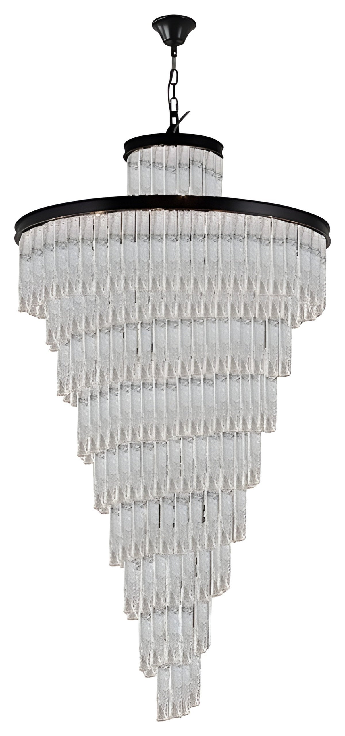 Elegant Frosted Glass Long Black Chandelier For Staircase, Dia15.6"By Miron Demid LLC