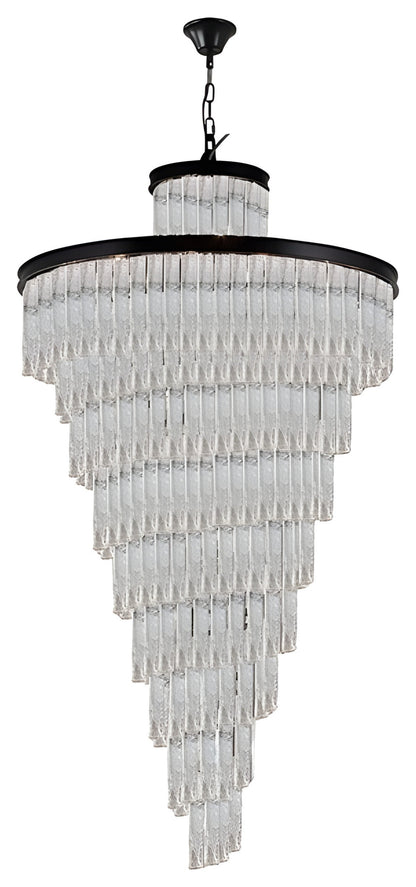 Elegant Frosted Glass Long Black Chandelier For Staircase, Dia15.6"By Miron Demid LLC