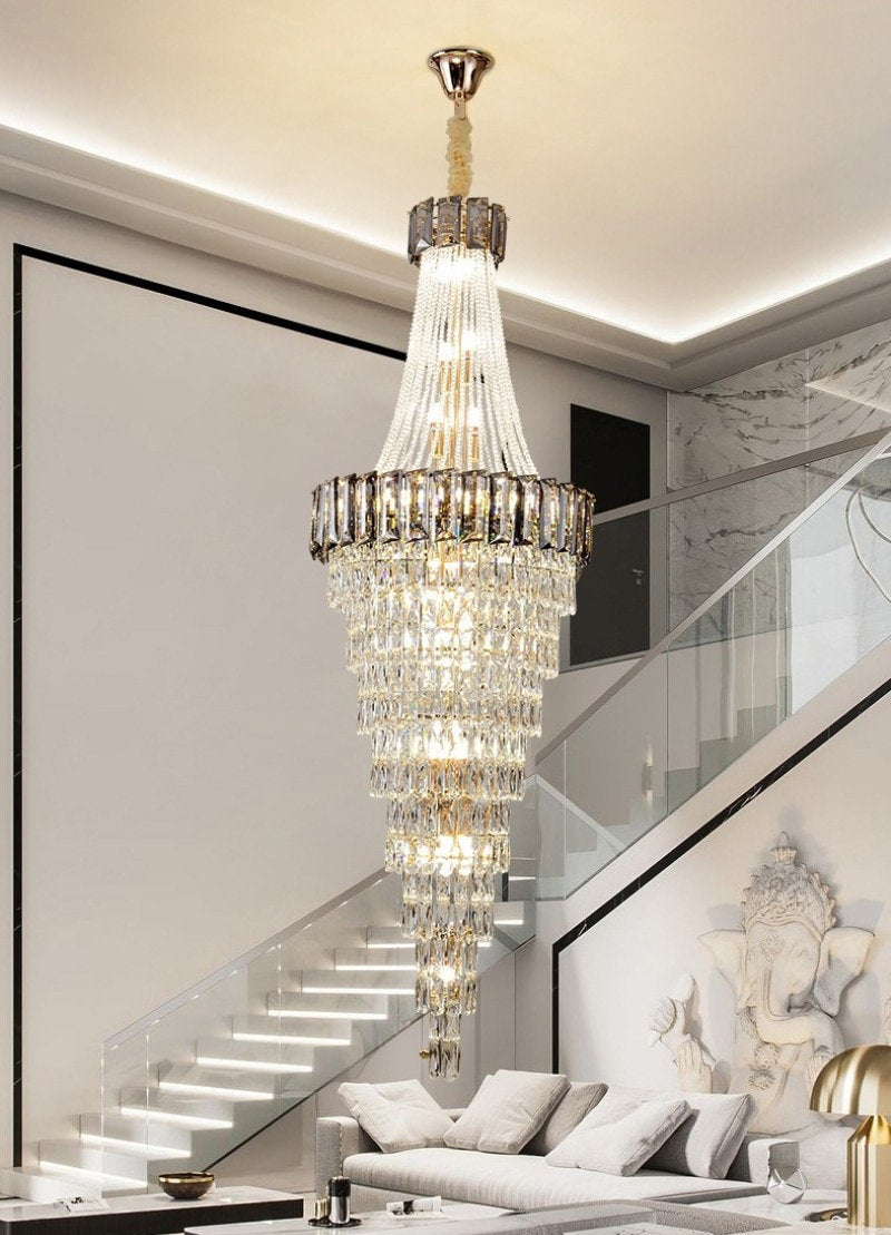 Saint-Auban | Luxury Elegant Crystal Chandelier For Stairway, Smoke Grey, Dia31.5"By Miron Demid LLC