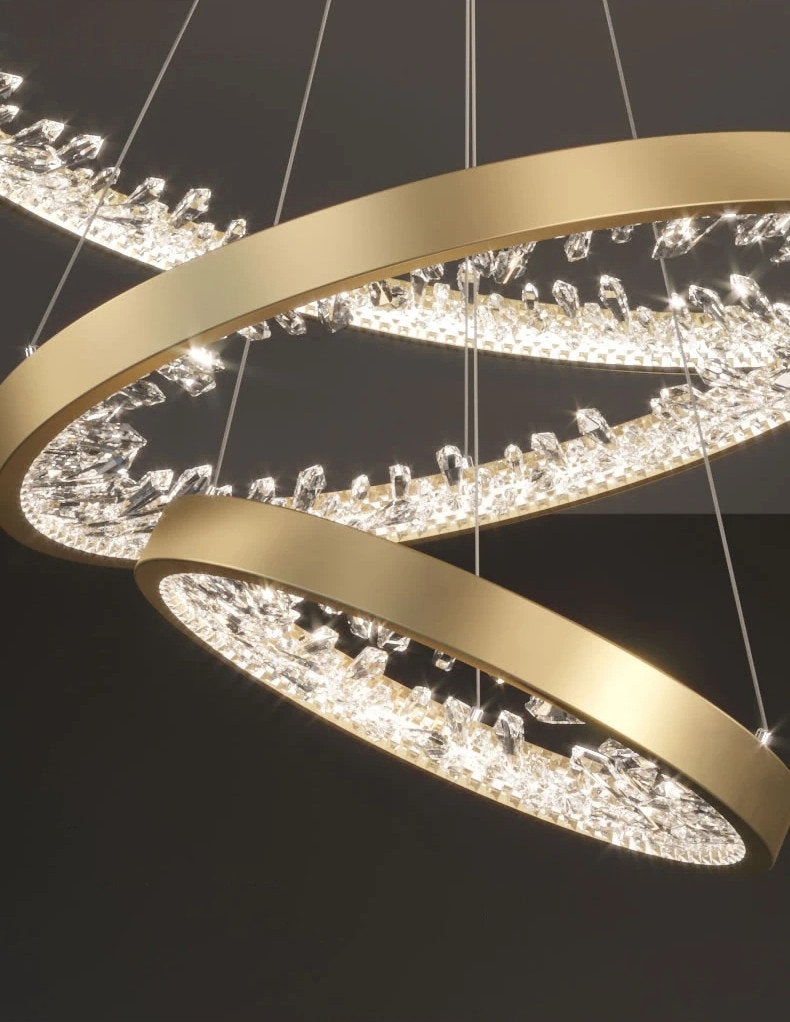 Zeddiani | Gold Rings Led Crystal Chandelier for Bedroom, 3 Rings 7 BasesBy Miron Demid LLC