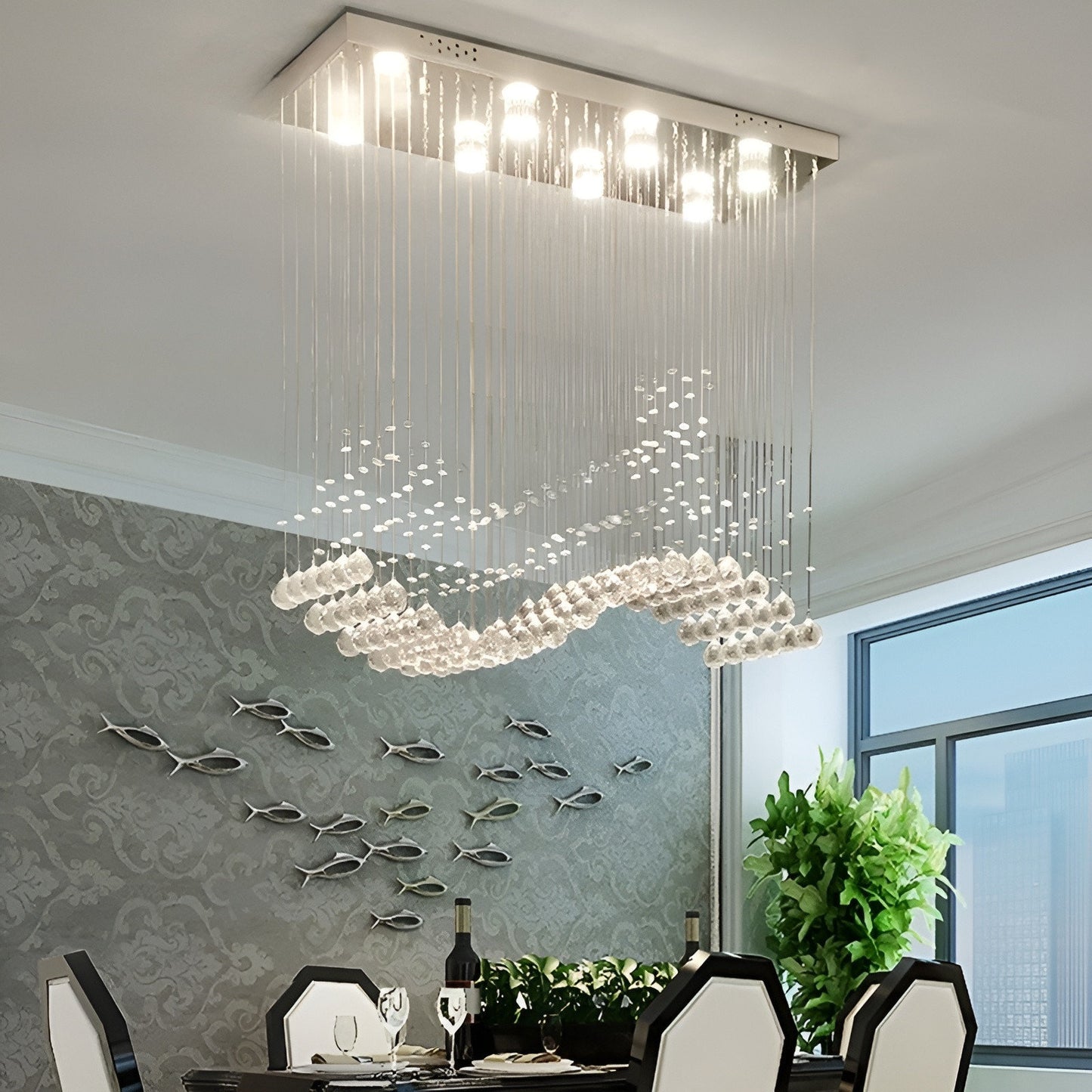 Agropoli | Luxury Rectangle LED Crystal Lamp for Dining Room, L39.4xw9.8xh39.4", Warm LightBy Miron Demid LLC