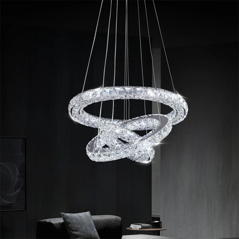 Hinwil | Ring Design Gold/Chrome Crystal Chandelier for Living Room, 39.4*31.5*23.6*15.8"By Miron Demid LLC