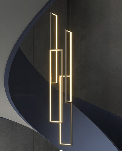 Lavagna | Ultramodern Rectangle Hanging LED Chandelier, Black, 4 Lights (H177.2"), Cool Light, Non-DimmableBy Miron Demid LLC
