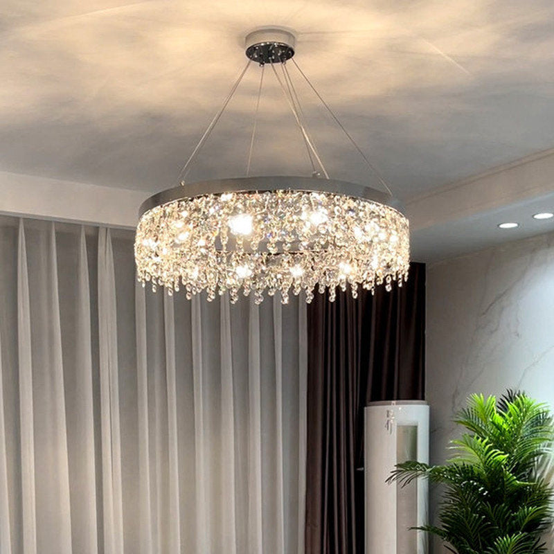 Modern Chrome Crystal LED Chandelier for Dining Room, Kitchen, Dia39.4xh7.0+39.4", 1 Ring, Warm LightBy Miron Demid LLC