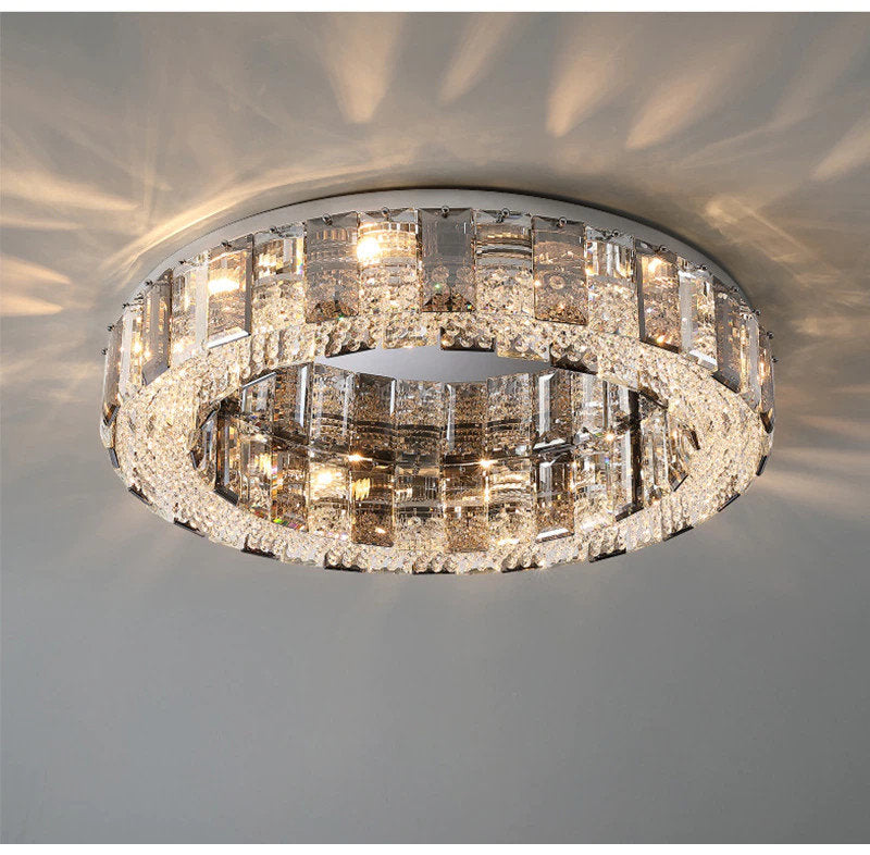 Loano | Modern Gorgeous Drum Ceiling Crystal Chandelier, 23.6"By Miron Demid LLC