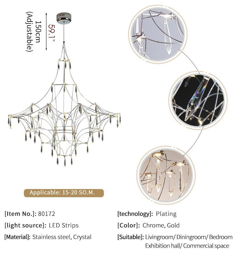 Cube Design Crystal LED Chandelier for Living Room, Bedroom, Gold, Dia39.4xh39.4", Warm Light, DimmableBy Miron Demid LLC