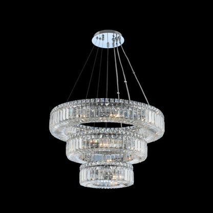 Allegri Rondelle 18 Light 26" 3 Tier Pendant, Chrome With Firenze CrystalBy Allegri Crystal by Kalco Lighting