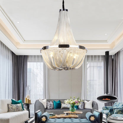La Louviere | Silver Chain Chandelier for Living Room, 35,4"By Miron Demid LLC