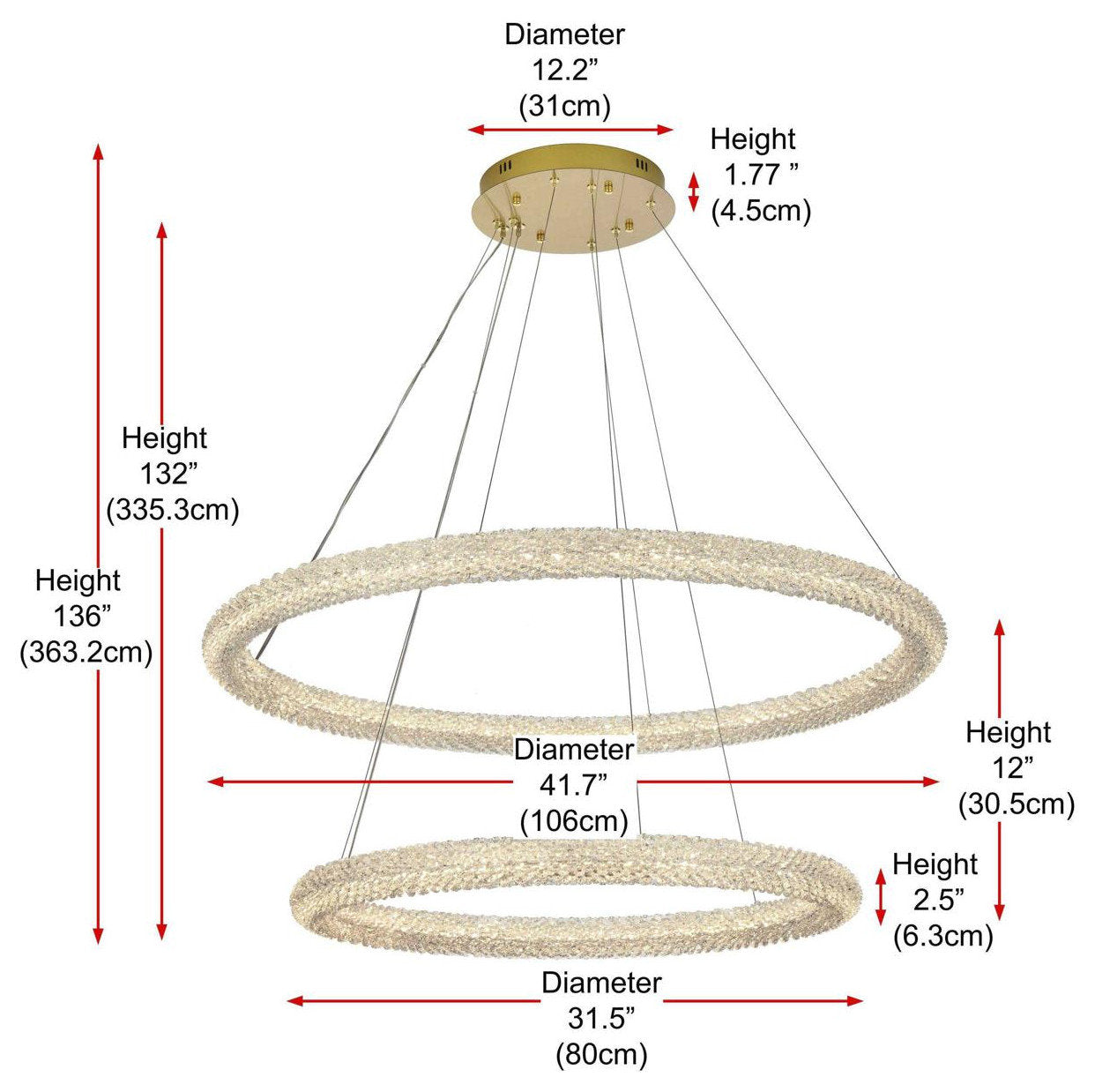 Bowen 2 Light Chandelier, Satin GoldBy Elegant Furniture & Lighting