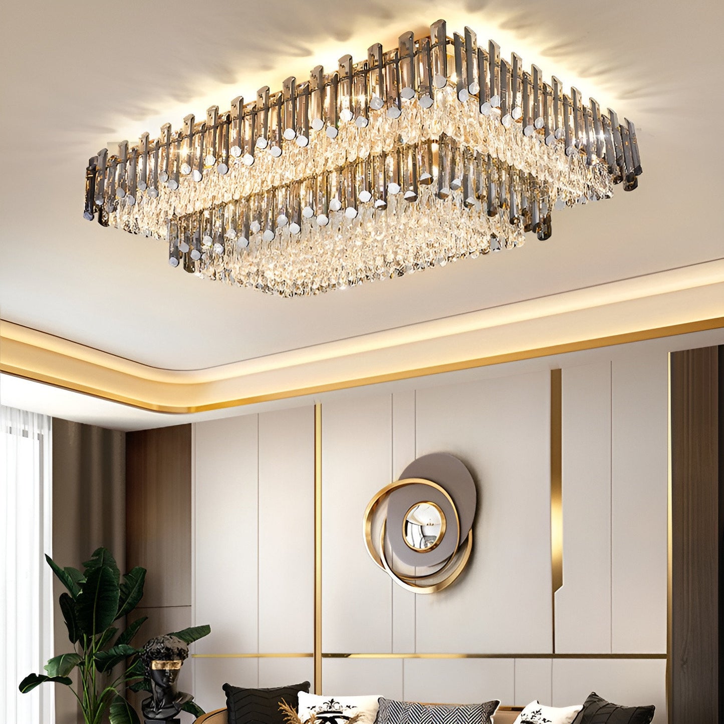 Acciano | Modern Rectangular Crystal LED Chandelier, L39.4xw27.5xh12.9", Warm LightBy Miron Demid LLC