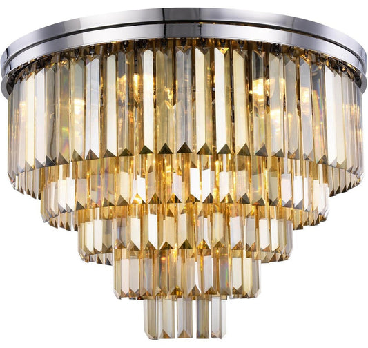 Sydney 17 Light Flush Mount in Polished Nickel & Golden Teak Royal Cut CrystalBy Elegant Furniture & Lighting