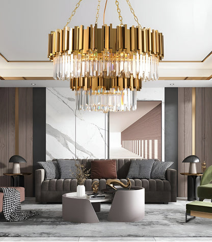 Beausoleil | Empire Gold Crystal Chandelier For Stairway, Dia 31.5'' 2 LayersBy Miron Demid LLC