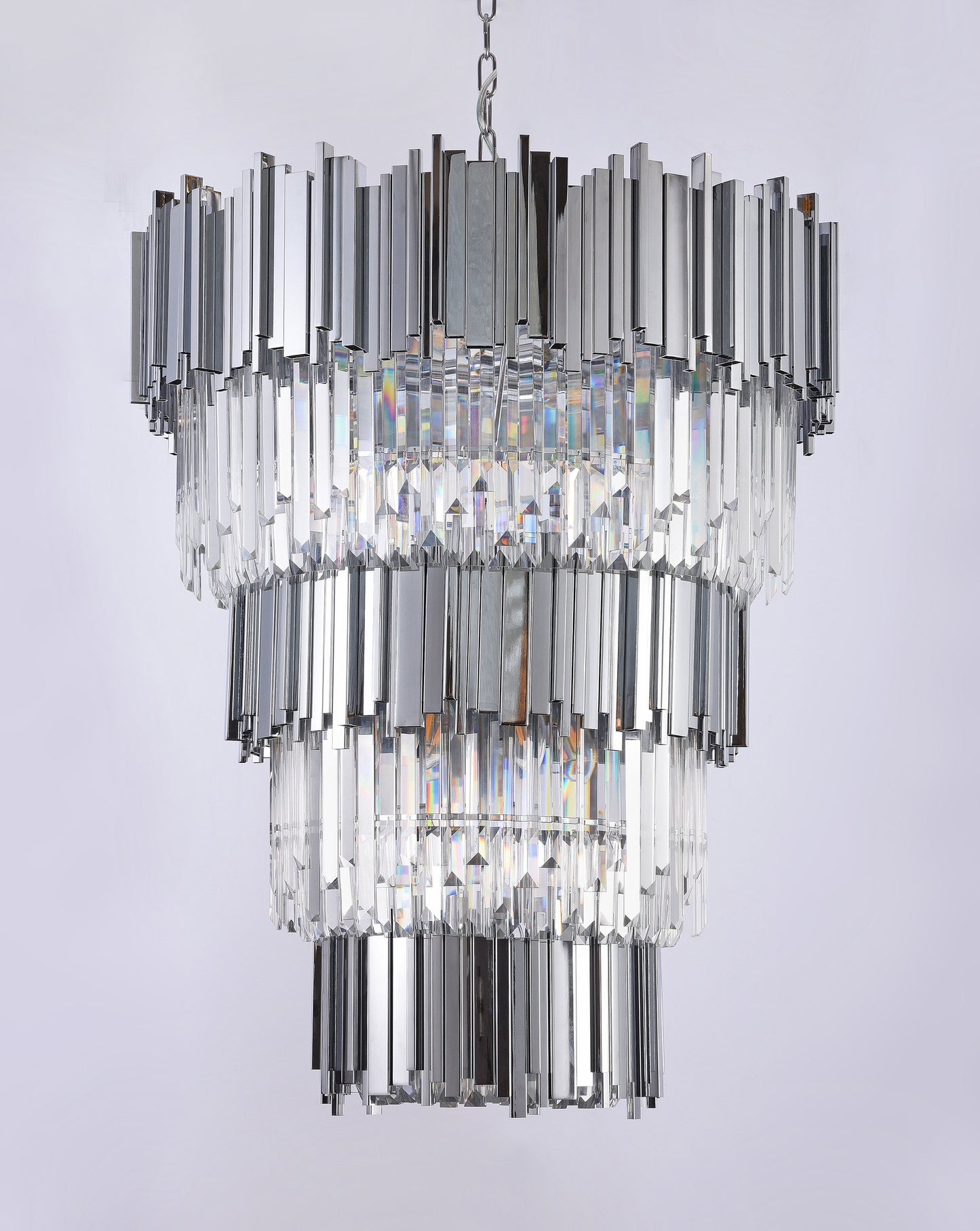 3-Tier Chrome Bar Rod Frame Chandelier, Clear Crystal DropsBy Design Living