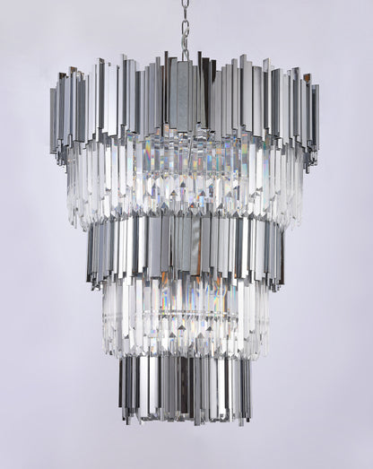 3-Tier Chrome Bar Rod Frame Chandelier, Clear Crystal DropsBy Design Living