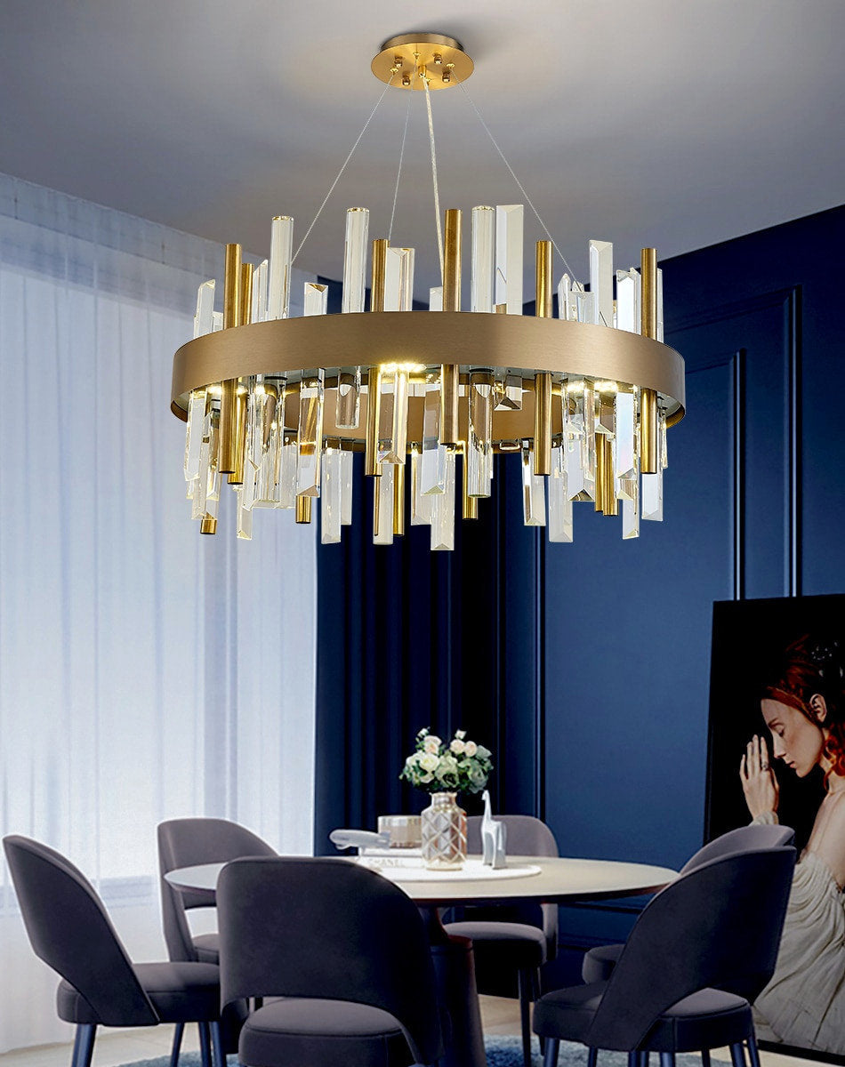 Royal Hanging Gold/Titanium/Copper Round Crystal Chandelier for Dining Room, Gold, 31.5'', Warm LightBy Miron Demid LLC