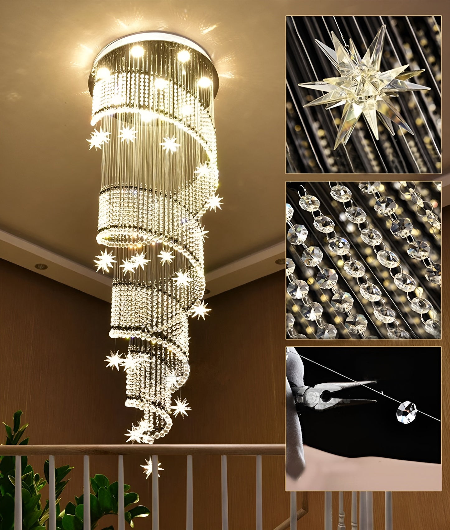 Revest-les-Roches | Meteor Star Crystal Spiral Ceiling Chandelier, 31.5"By Miron Demid LLC