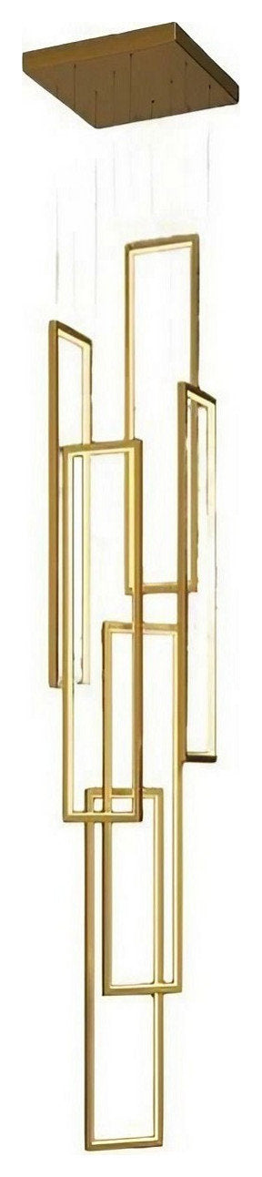 Lavagna | Ultramodern Rectangle Hanging LED Chandelier, Gold, 6 Lights (H196.9"), Cool Light, DimmableBy Miron Demid LLC