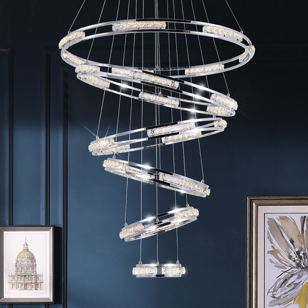 Verbania | Luxury Cascade Crystal Rings LED Chandelier, 33.5*27.6*21.7*15.8*9.8''By Miron Demid LLC