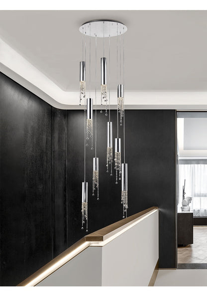Monterosso | Hanging Crystal Light Fixture, Chrome, 12 Lights, Cool Light 6000kBy Miron Demid LLC
