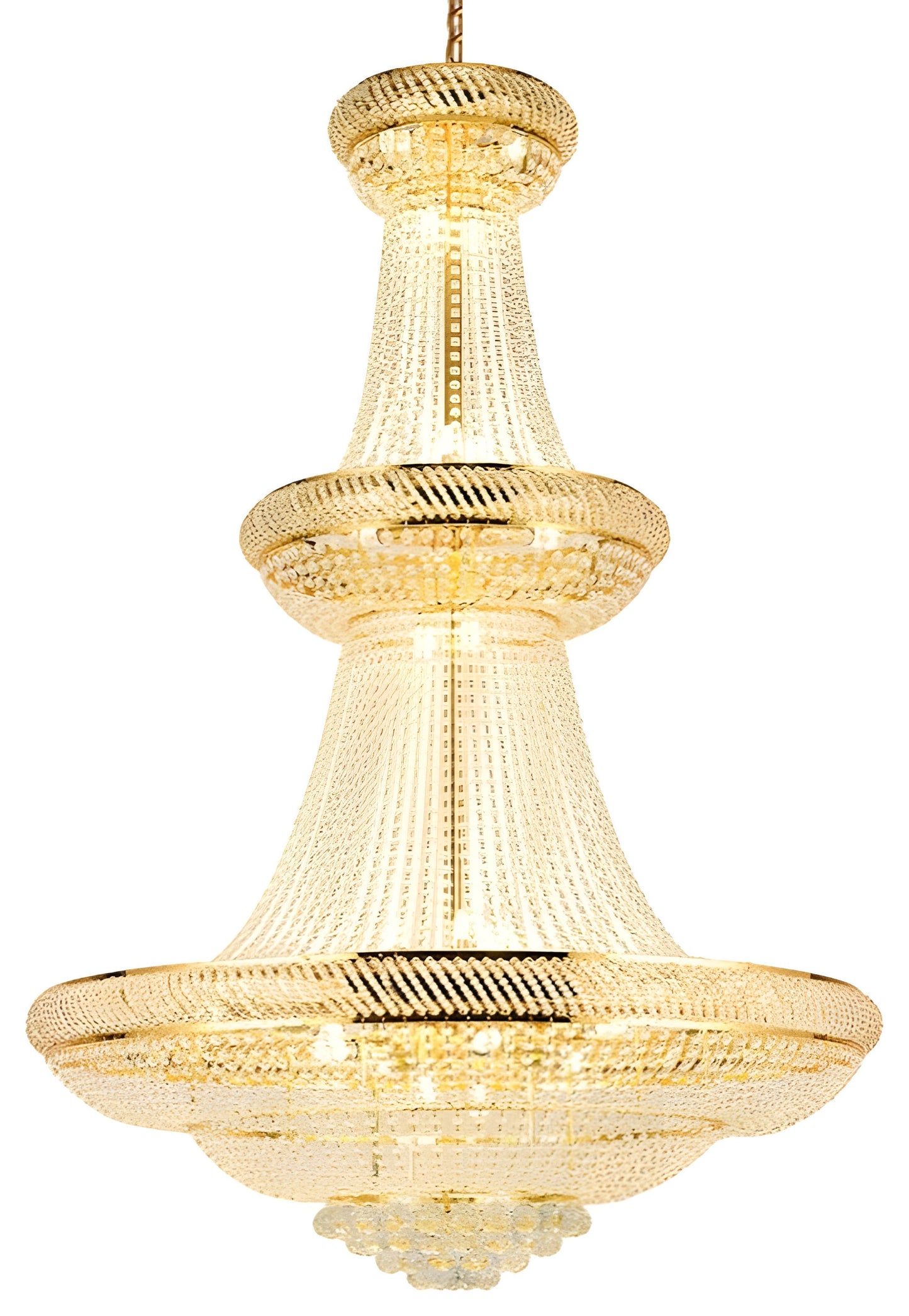 Peille | Three-tier Luxury Hanging Gold Crystal Chandelier, 39.4''By Miron Demid LLC