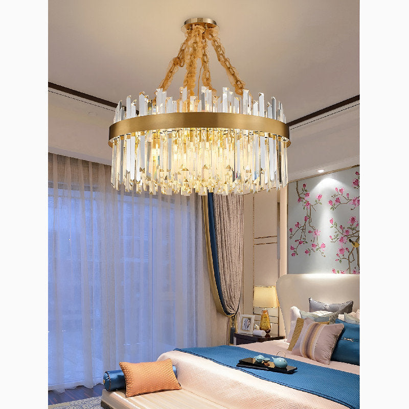 Albissola Marina | Drum Gold Stainless Steel Crystal Chandelier, 39.4"By Miron Demid LLC