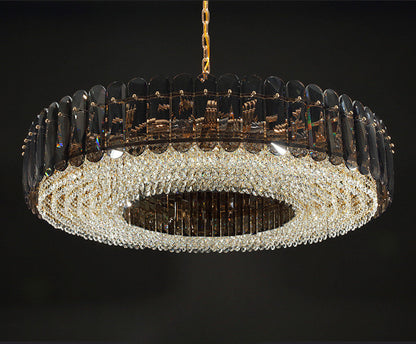 Introdacqua | Round Luxury Golden Crystal LED Chandelier for Living Room, Smoky Gray, Dia23.6xh7.8+39.4", Warm LightBy Miron Demid LLC