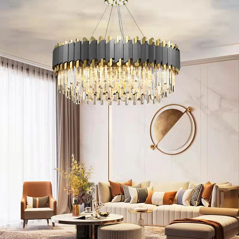 Alfianello | Creative Drum Crystal Hanging Lighting For Living Room, Dia31.5"By Miron Demid LLC
