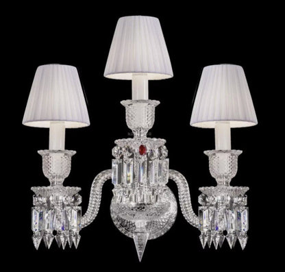 Baccarat Design Wall Sconce Clear Crystal, 3 ArmsBy Akari Lanterns