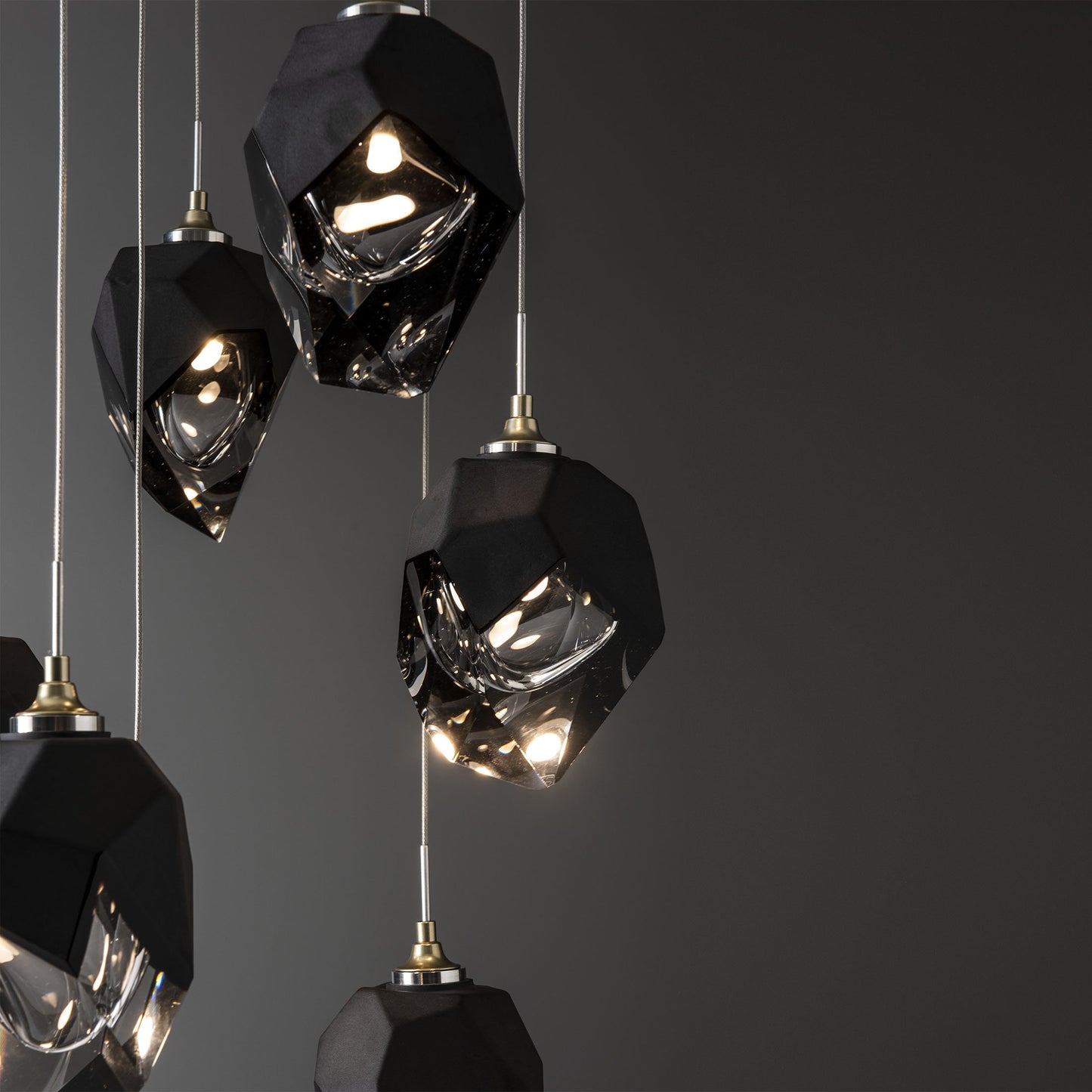 Chrysalis 9-Light Small Crystal Pendant Modern Brass Finish- Long, Black CrystalBy Hubbardton Forge